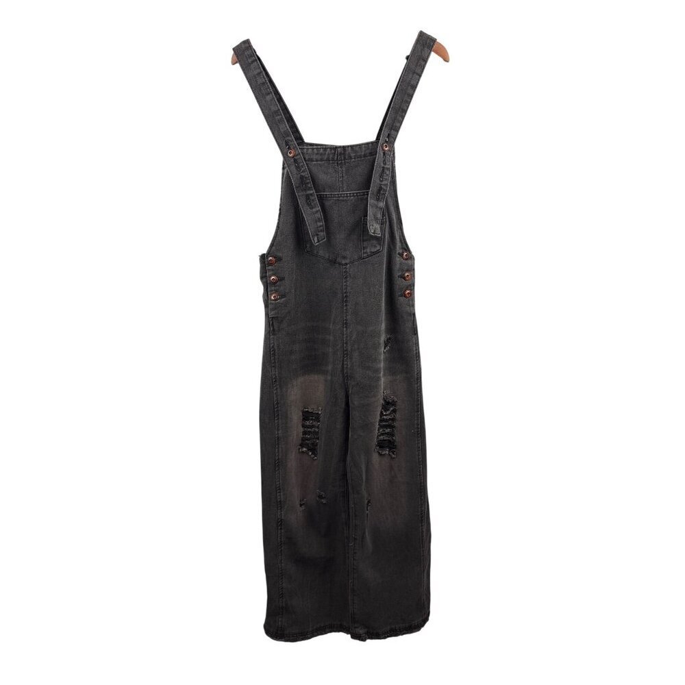 Women’s Medium Unbranded Dark Grey Washed Distressed Overalls